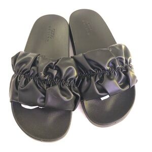 New ASOS DESIGN Fairview ruched sliders in black slides sandals, women size US 7